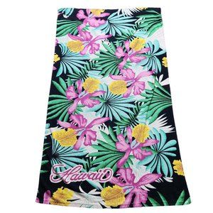 Vintage Hawaii Tropical Leaf Pink Floral Large Beach Towel 67.5” X 40”